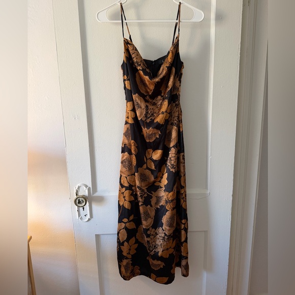 Lulus Floral Black and Brown Midi Dress - Picture 2 of 4